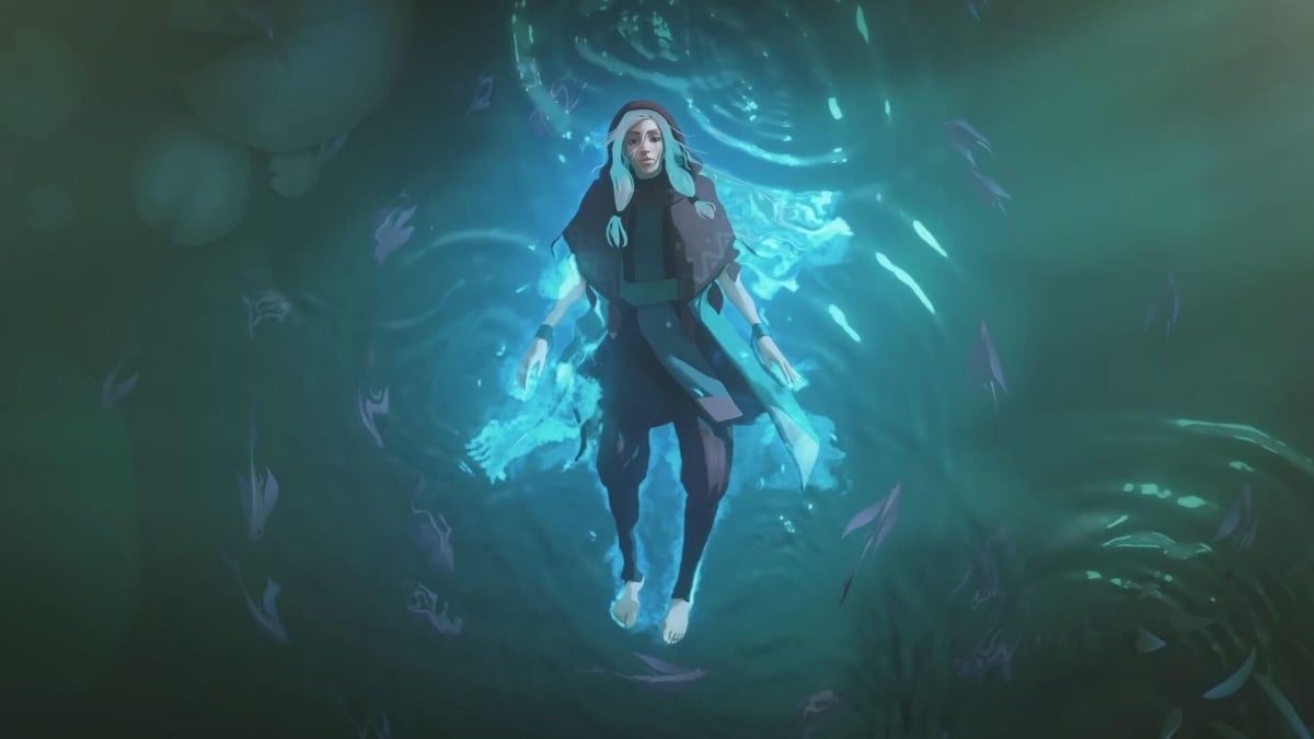 A figure floating in a body of water in Rare's Everwild, canceled by Xbox recently
